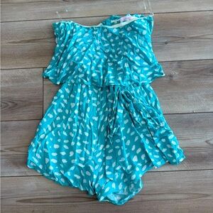 Pink Lily Teal and White Romper